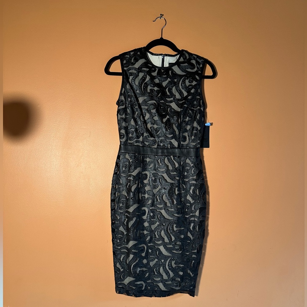 LA PINA LEATHER SHEER DRESS SIZE S by Designer David Helwani - Sexy Classy Trim